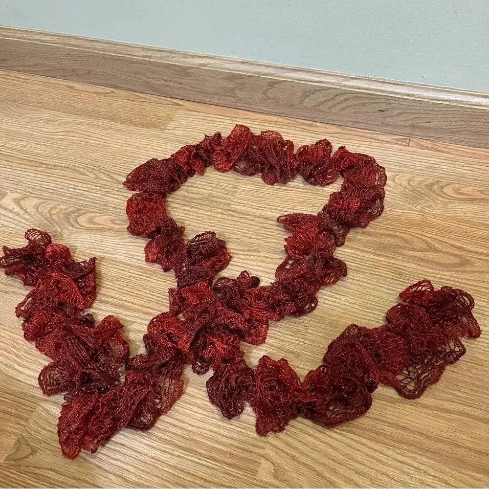Fashion Handmade Crochet Ruffle Lace Scarf Red Extra Long